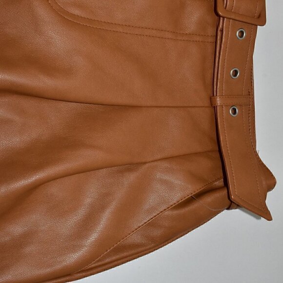 7 For All Mankind Wide Leg High Rise Faux Leather Cognac Carmel Pants Size M - Picture 10 of 11